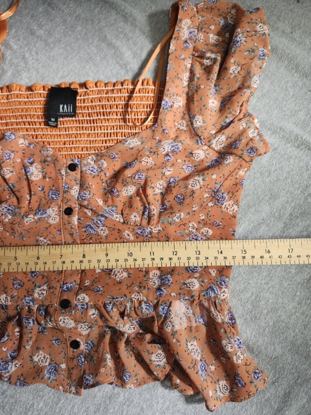 KAii Los Angeles CA Baby doll Floral Crop Top Orange Floral Med Y2k Boho Fairy - Picture 5 of 6